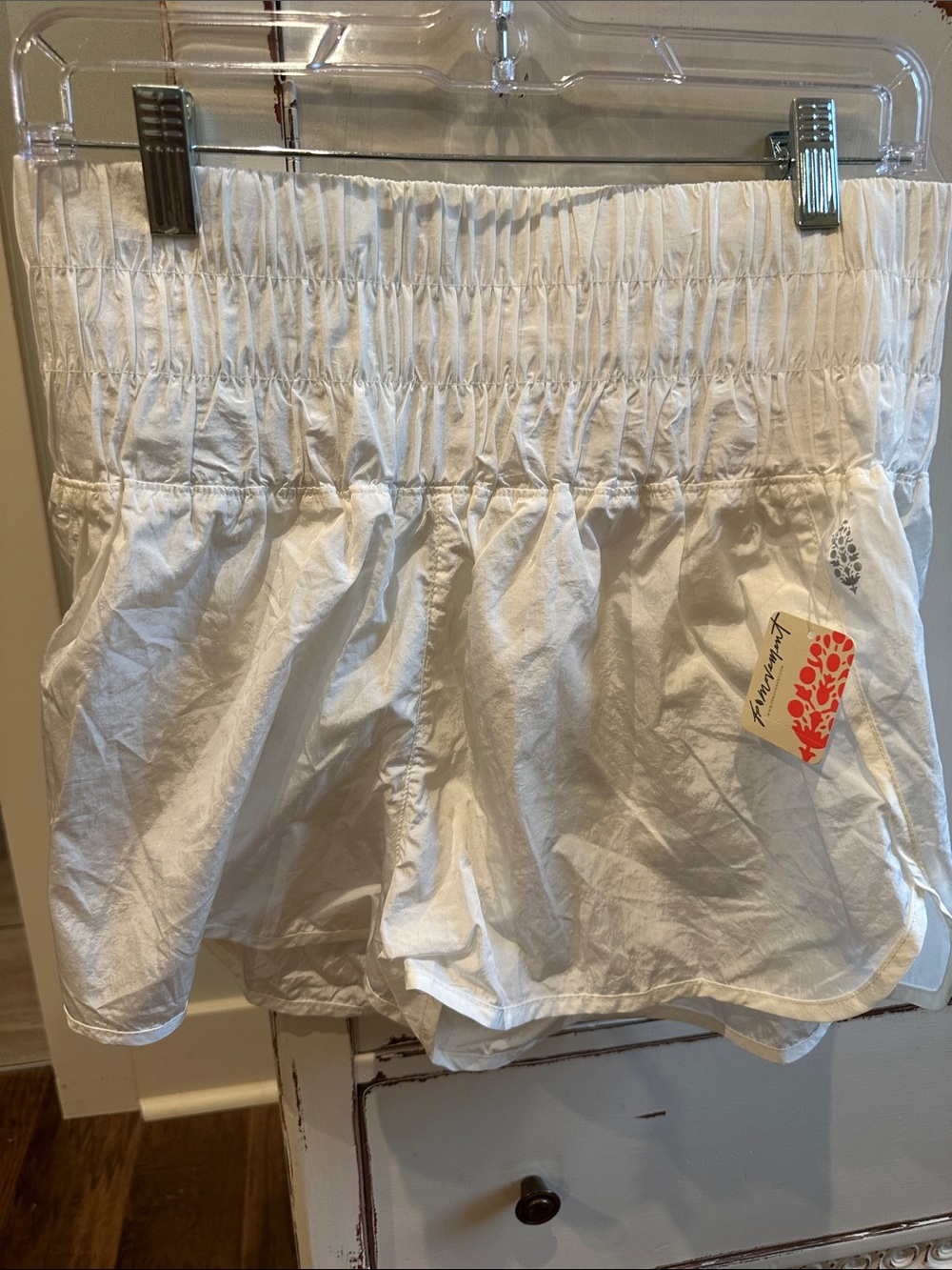 FP Movement by Free People White Smocked-Waist Athletic Shorts